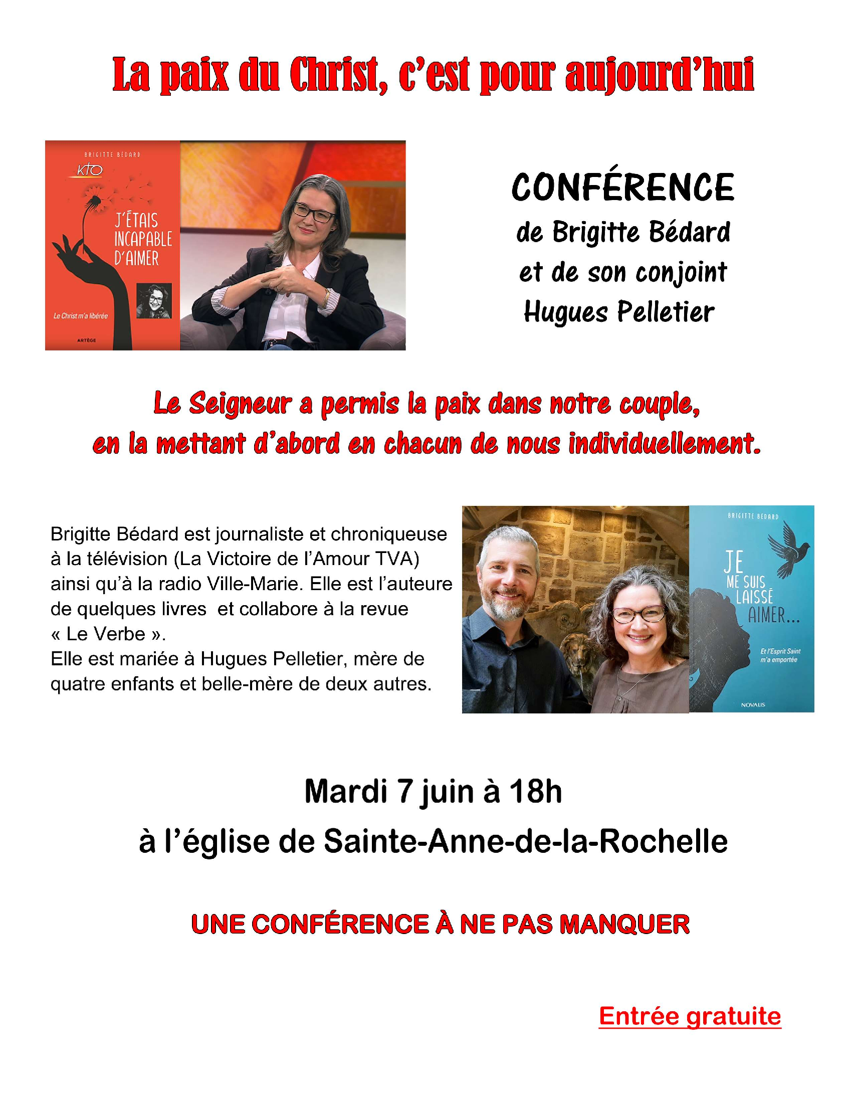 Conférence Brigitte Bédard, mardi de Sainte Anne, paroisse Sainte-Anne-de-la-Rochelle, paroisse Sainte-Famille de Valcourt