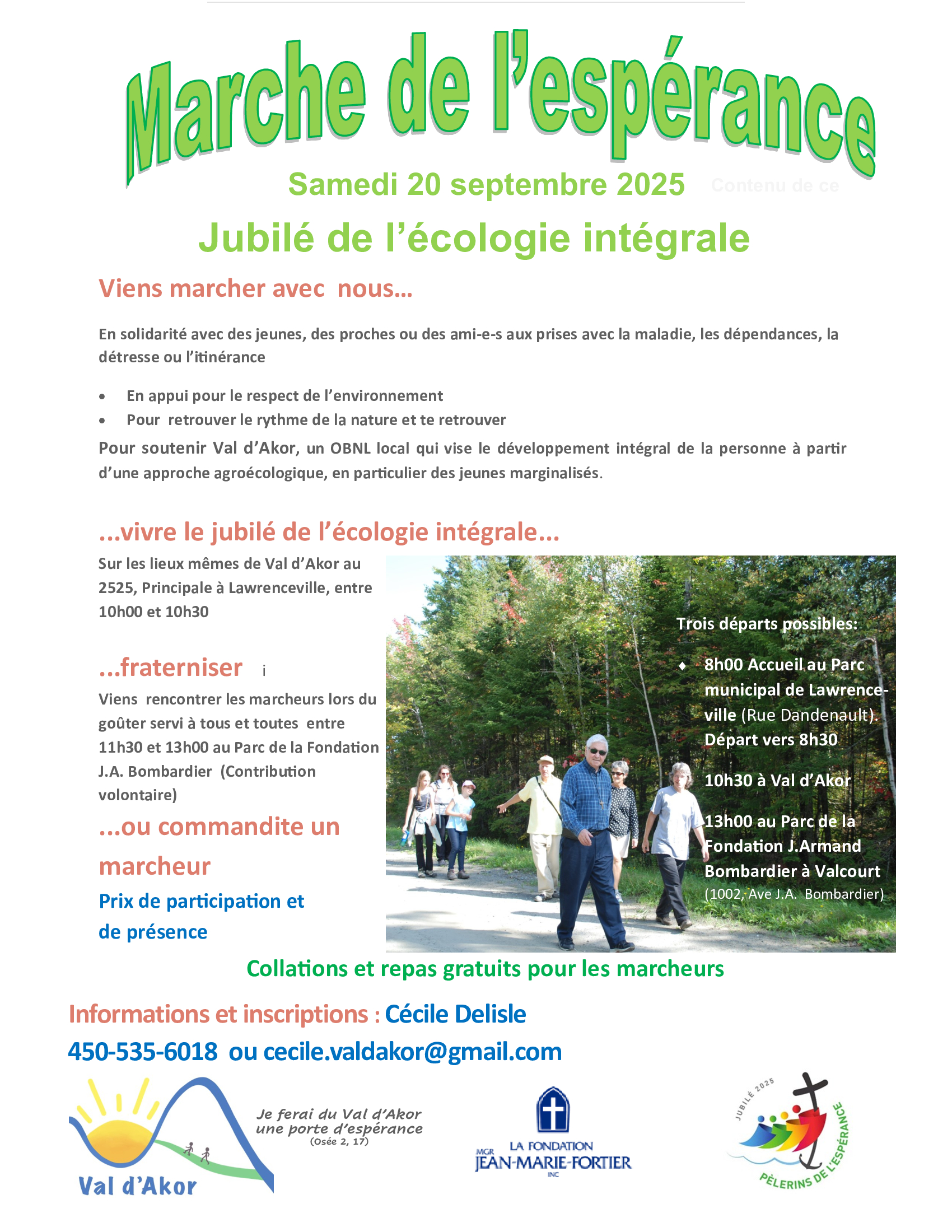 marche de l'espérance, jubilé de l'écologie intégrale, pèlerins d'espérance, Val d'Akor, paroisse Sainte-Famille de Valcourt