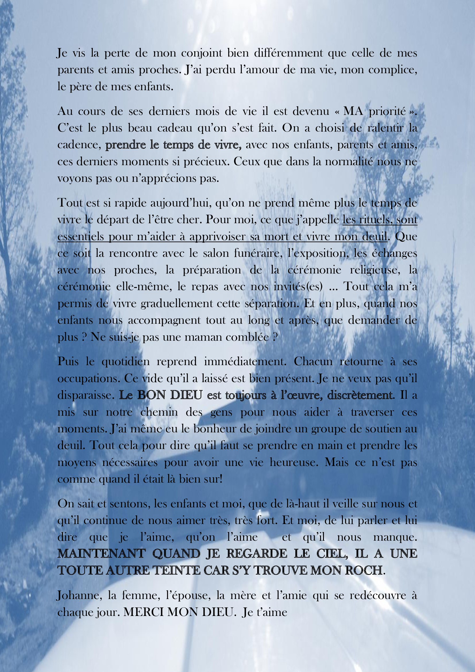 Témoignage pour la commémoration des fidèles défunts