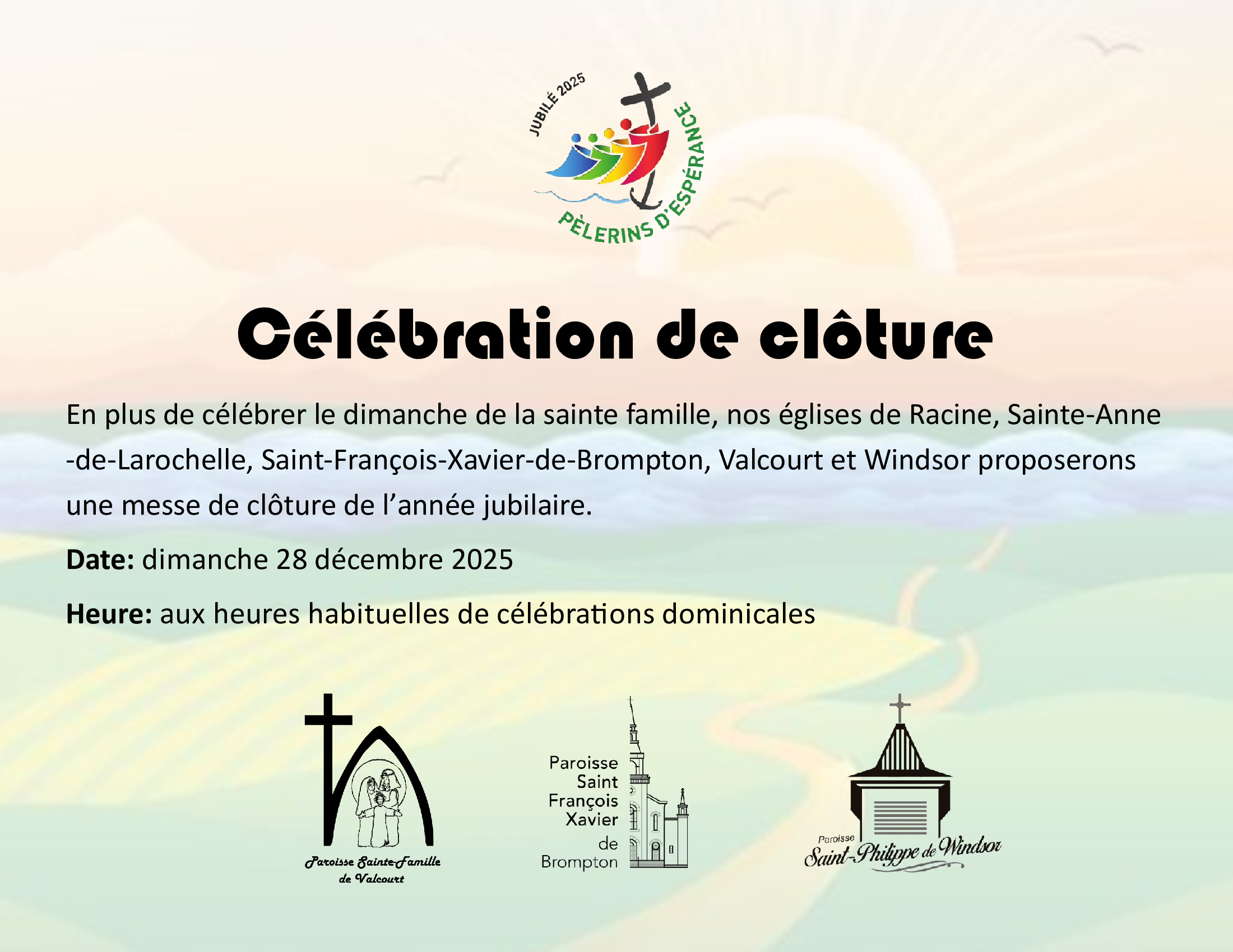 célébration de clôture, jubilé Pèlerins d'espérance, paroisse Sainte-Famille de Valcourt
