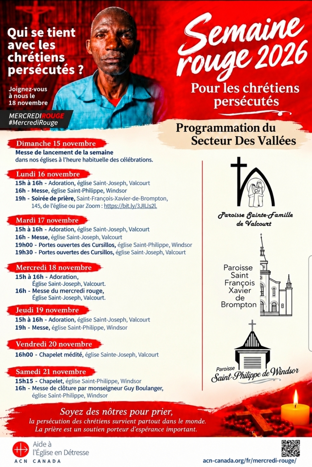 mercredi rouge, semaine rouge, secteur des vallées, paroisse Sainte-Famille de Valcourt