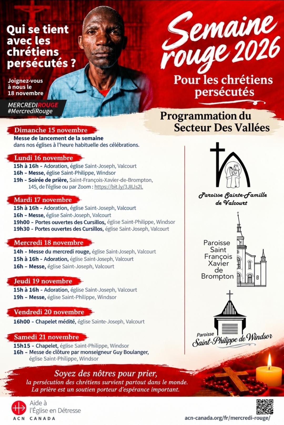 mercredi rouge, semaine rouge, secteur des vallées, paroisse Sainte-Famille de Valcourt